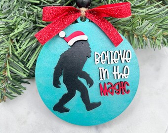 Bigfoot Ornament, Believe Sasquatch Holiday Decor, Holiday Bigfoot Gift, Whimsical Christmas Tree Ornament, Cryptid Christmas