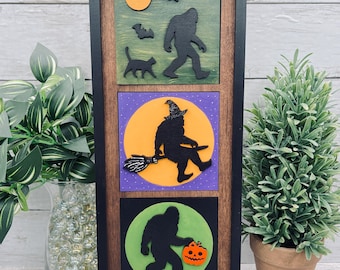 Bigfoot Halloween Sign, Interchangeable Square Halloween Decor, Halloween Tiles