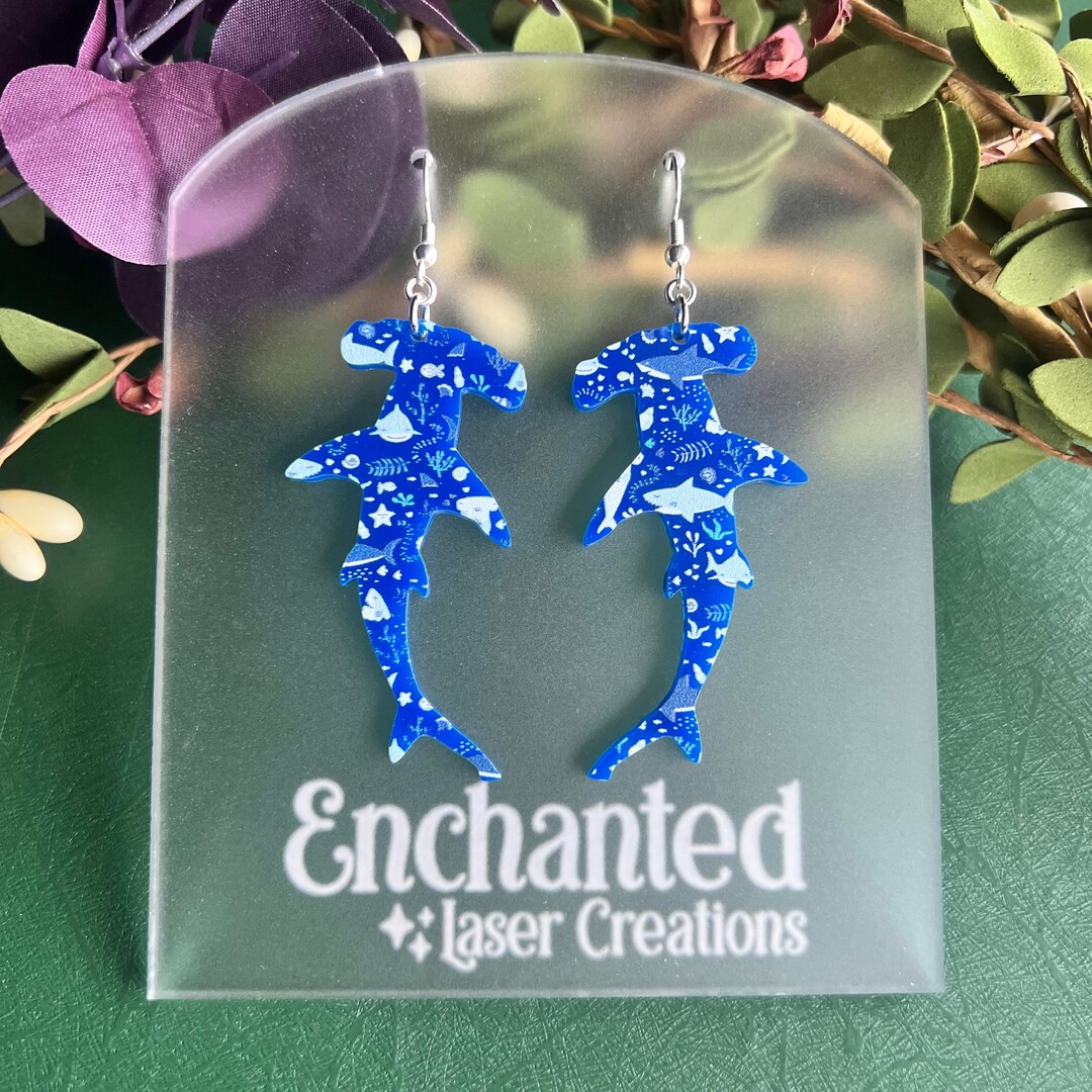 Hammerhead Shark Acrylic Dangle Earrings, Shark Lover Gift, Ocean ...