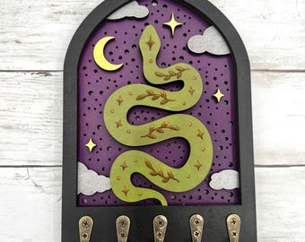Celestial Snake Keyholder, Keychain holder for Wall, Enchanting Decor, Boho Snake Decor, Key Hook for Wall, Snake Decr for Home, Gift