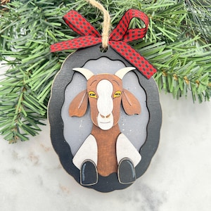 Goat Christmas Tree Ornament, Cute Goat Gift, Rustic Farm Animal Holiday Keepsake Gift, Goat Ornament for Xmas, Gift for Goat Lover, Farmer