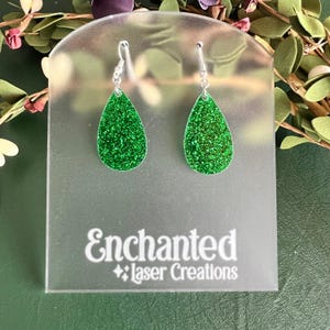 Green Glitter Earrings, Spring Jewelry, Lightweight Acrylic Earrings, Handmade Gift, Statement Jewelry, Mother&#39;s Day Gift for Mom