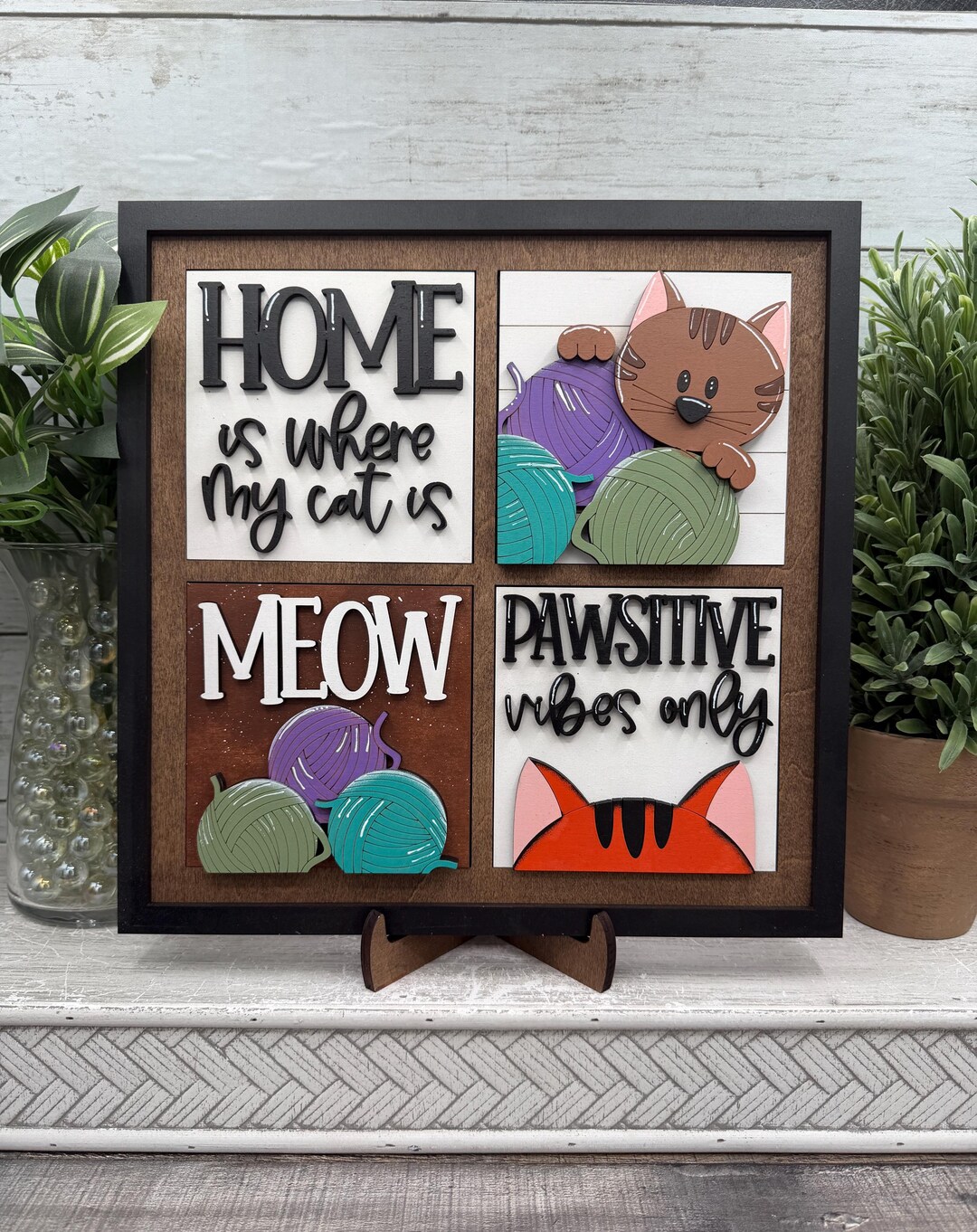 Cat Sign, Kitten Sign, Coffee Bar Decor, Interchangeable Square Decor ...