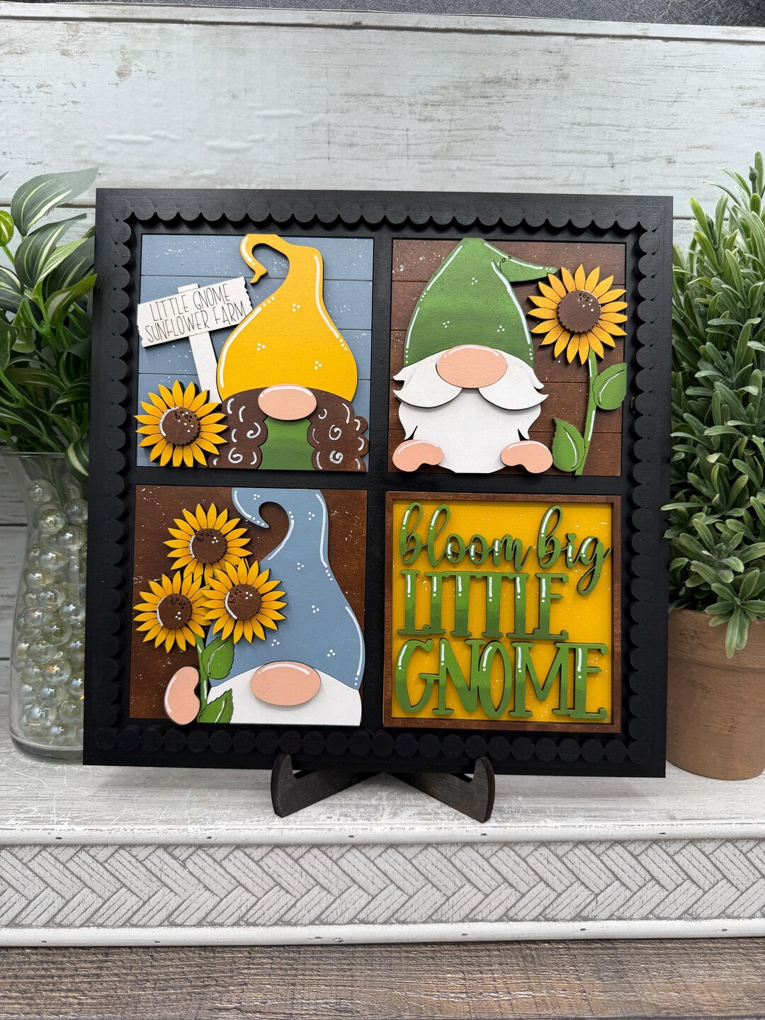 Sunflower Gnome Wood Tile Sign, Interchangeable Square Summer Decor - Etsy