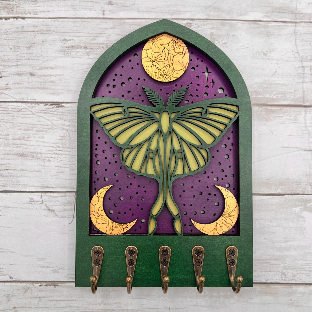 Moth Key Racks Luna Moth Keyholder, Keychain Holder for Wall, Enchanting Decor, Boho ...