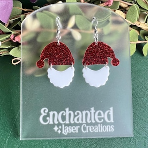Santa Christmas Earrings, Glitter Earrings, Whimsical Santa Earrings, Cute Christmas Accessories, Holiday Party Jewelry, Christmas Party