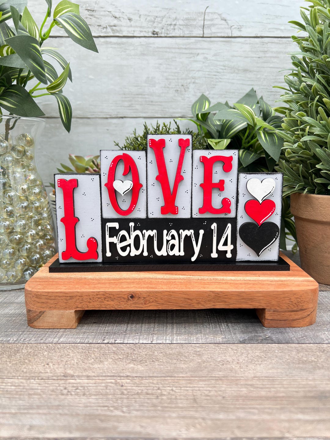 Love Block Letter Sign, Grey and Red Decor, Valentines Day Decoration ...