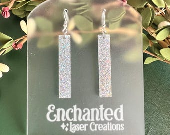 Silver Glitter Earrings, Spring Jewelry, Lightweight Acrylic Earrings, Handmade Gift, Statement Jewelry, Mother's Day Gift for Mom