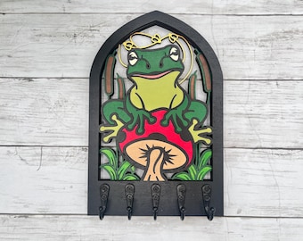Frog Keyholder, Rustic Cabin Decor, Woodland Theme Decor, Lodge Wall Decor, Handmade, Cute Frog Wall Art, Key Organizer, Gift for Cabin