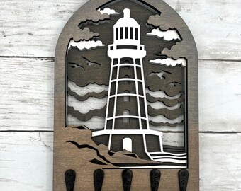 Lighthouse Keyholder, Beach House Decor, Nautical Decor, Coastal Key Rack, Lighthouse Wall Art, Maritime Home Decor, Lighthouse Lover Gift