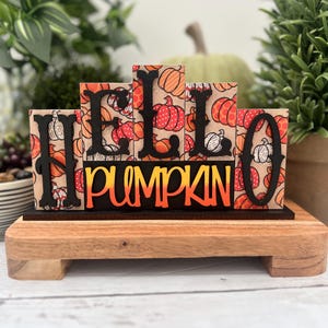 Hello Pumpkin Fall Word Block Shelf Sitter, Fall Decor for Home, Pumpkin Sign for Home