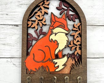 Fox Keyholder, Rustic Cabin Decor, Woodland Theme Decor, Lodge Wall Decor, Handmade, Cute Fox Wall Art, Cabin Key Organizer, Gift for Cabin