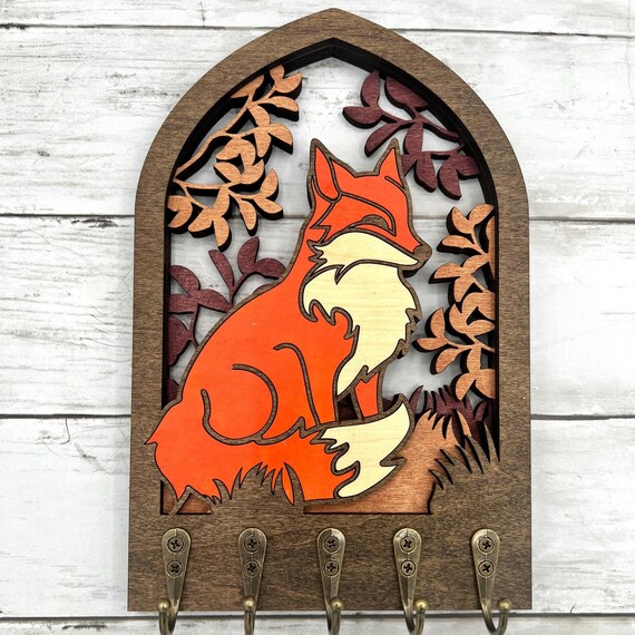 Fox Keyholder, Rustic Cabin Decor, Woodland Theme Decor, Lodge Wall Decor, Handmade, Cute Fox Wall Art, Cabin Key Organizer, Gift for Cabin