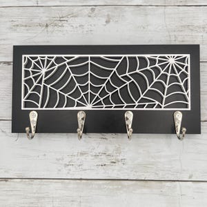 Spiderweb Key Holder, Gothic Style Wall Hook Rack, Spider Wall Sign, Dark Entryway Decor, Halloween Home Decor, Gift for Spooky Friend