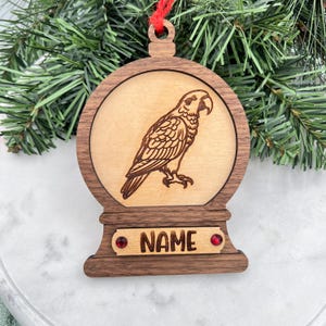 Personalized Parrot Ornament, Custom Tree Decor, Bird Ornament, Parrot Snowglobe Ornament, Gift for Parrot Owner, Gift for Parrot Lover