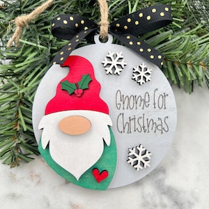 Gnome for Christmas Ornament, Cute Gnome Ornament, Gnome Lover Gift, Christmas Decor, Gift for Family, Handmade Wood Ornament for Tree