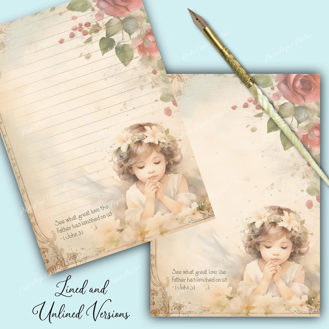 Vintage Angel Stationery Page – Digital Download - A5 Floral Writing ...
