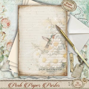 papier à lettres floral vintage colibri | Page de journal chrétien imprimable A5 | Papier marguerite biblique | Feuilles d'écriture sur la foi