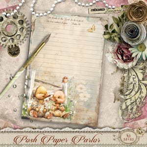 Den gracias al Señor - Salmo 136 - Papelería digital Floral Garden Ducks (con y sin rayas) - Papel para diario bíblico - Descarga instantánea
