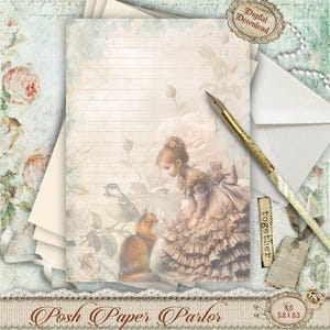 Printable Floral Vintage Stationery Set - Antique Victorian Journal Digital Download A5 Paper, Letter Writing, Notebook, Diary, Cat Ephemera
