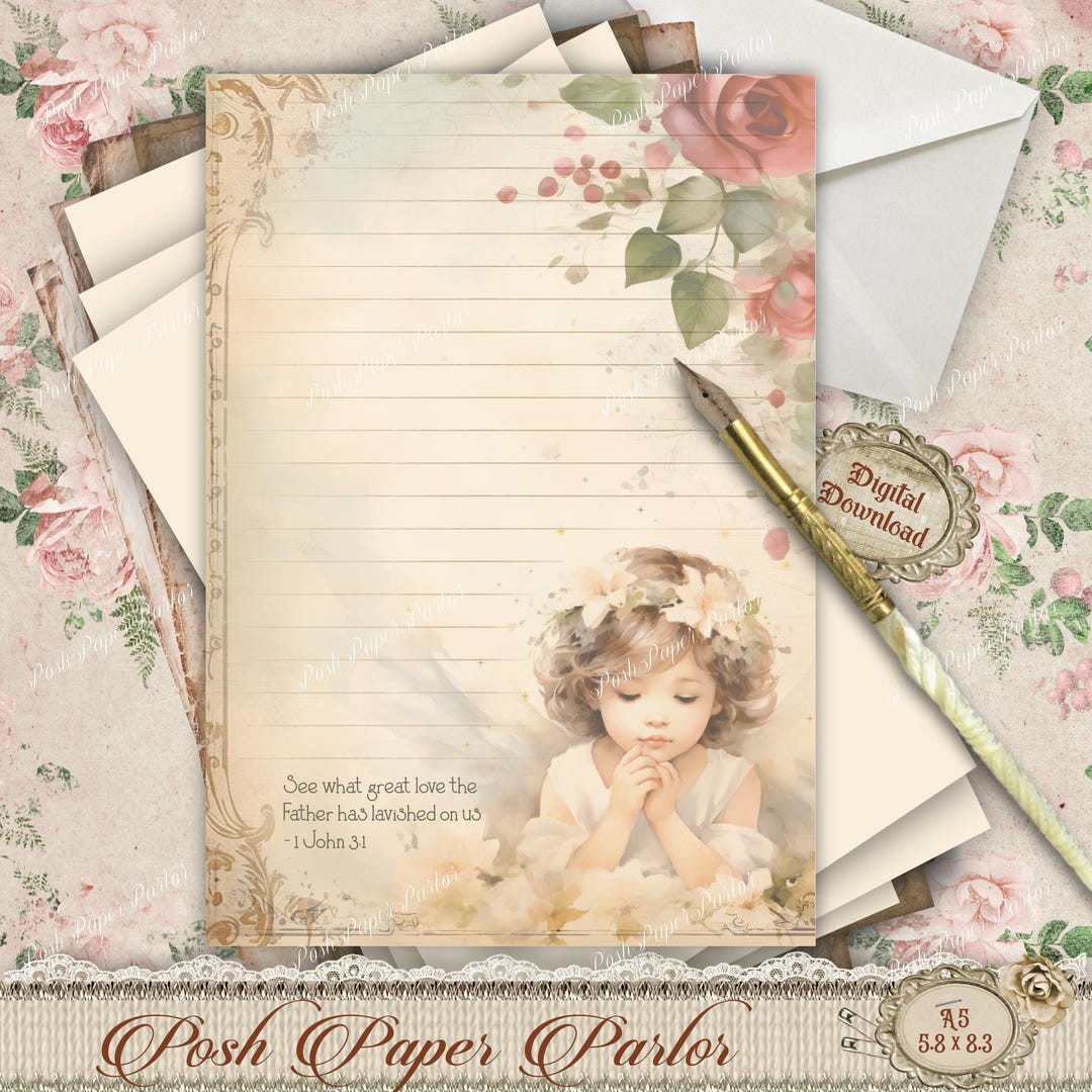 Vintage Angel Stationery Page – Digital Download - A5 Floral Writing ...