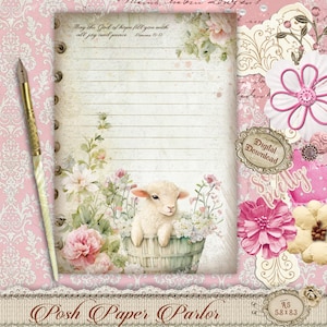 Lamm Floral Christian Briefpapier - Druckbare Bibel Vers Notiz Papier - Römer 15:13 Niedliches Pastel Journal Blatt A5