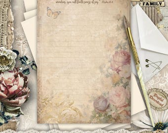 May include: A printable digital download of a vintage-style stationery sheet with a floral design and lined paper. The sheet features a quote about joy and a decorative border. The text "together family" is visible in the upper right corner. The sheet is labeled "A5 5.8 x 8.3".
