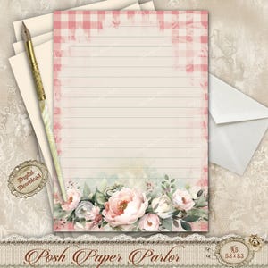Shabby Chic Floral Printable Paper: Vintage Lined Stationery (A5, PNG Download)