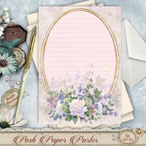 Floral Stationery Set: Vintage Journal Pages, Lined & Unlined (Digital Download A5 PNGs)