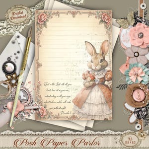 Papelería con diseño de conejo vintage, tamaño A5, papel de escritura cristiano floral, versículos de Proverbios 3, juego de cartas con diseño de conejo de fe.