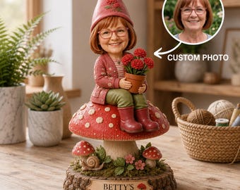 Gepersonaliseerde narcis-kabouterbeeldje: aangepaste foto bobblehead, houten tuindecor