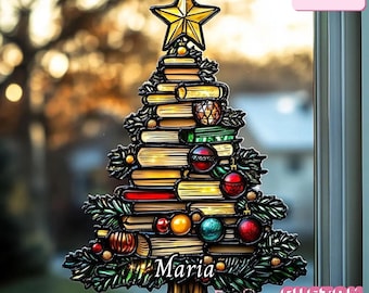 Personalized Christmas Tree Books Ornament, Custom Name Holiday Decoration, Book Lover Gift