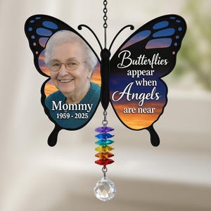Custom Photo Butterfly Acrylic Faux Stained Glass Memorial Suncatcher – Angel Remembrance Window Hanging Gift for Her