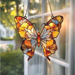 Colorful Butterfly Acrylic Window Hanging – Sunset Wings Faux Stained Glass Suncatcher Gift For Garden & Spring Decor