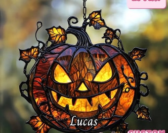 Jack-o'-Lantern Suncatcher, Faux Stained Glass Acrylic Window Ornament