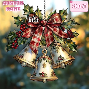 Weihnachtsglocken Acryl Suncatcher, Faux Buntglas Holly und Bogen Fenster Dekor, klassisches Geschenk für Mama