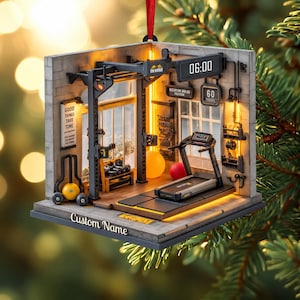 Flat Home Gym ACRYLIC / WOOD Ornament, Personalized LED Workout Room Gift For Fitness Lover, 3D Exercise Equipment Christmas Decor