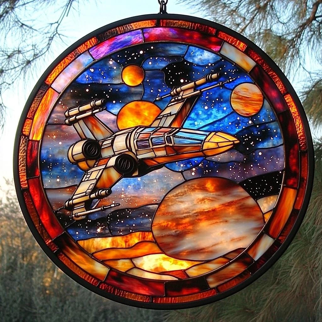 飛び出絵 ステンドグラス サンキャッチャー レリーフ 宇宙アクリルサンキャッチャー、スターファイターXウイングフェイク