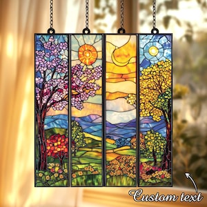 BUY 1 GET 4 - Set Four Seasons ACRYLIC Faux Stained Glass Window Panel, Colorful Landscape Hanging Decor Gift for Nature Lovers, Home Accent image 4
