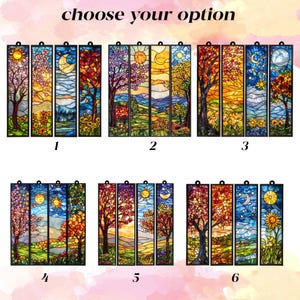 BUY 1 GET 4 - Set Four Seasons ACRYLIC Faux Stained Glass Window Panel, Colorful Landscape Hanging Decor Gift for Nature Lovers, Home Accent image 2