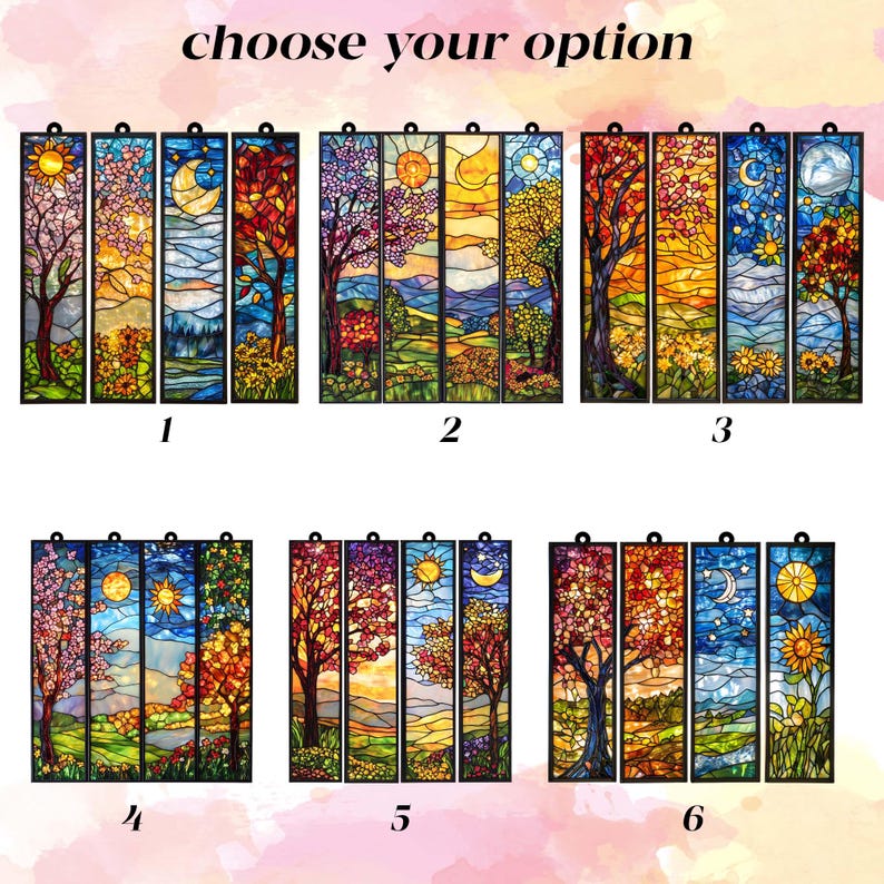 BUY 1 GET 4 - Set Four Seasons ACRYLIC Faux Stained Glass Window Panel, Colorful Landscape Hanging Decor Gift for Nature Lovers, Home Accent image 2