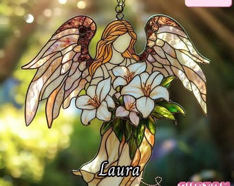 Guardian Angel Acrylic Suncatcher, Lily Window Hanging, Sympathy Gift