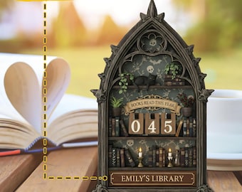 Dark Academia Gothic Wooden Books Read Tracker Witchy Library Desk Decor