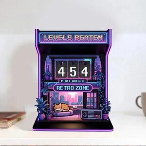 Personalized Wooden Book Tracker: Retro Gaming Neon Decor, Reading Counter image 3