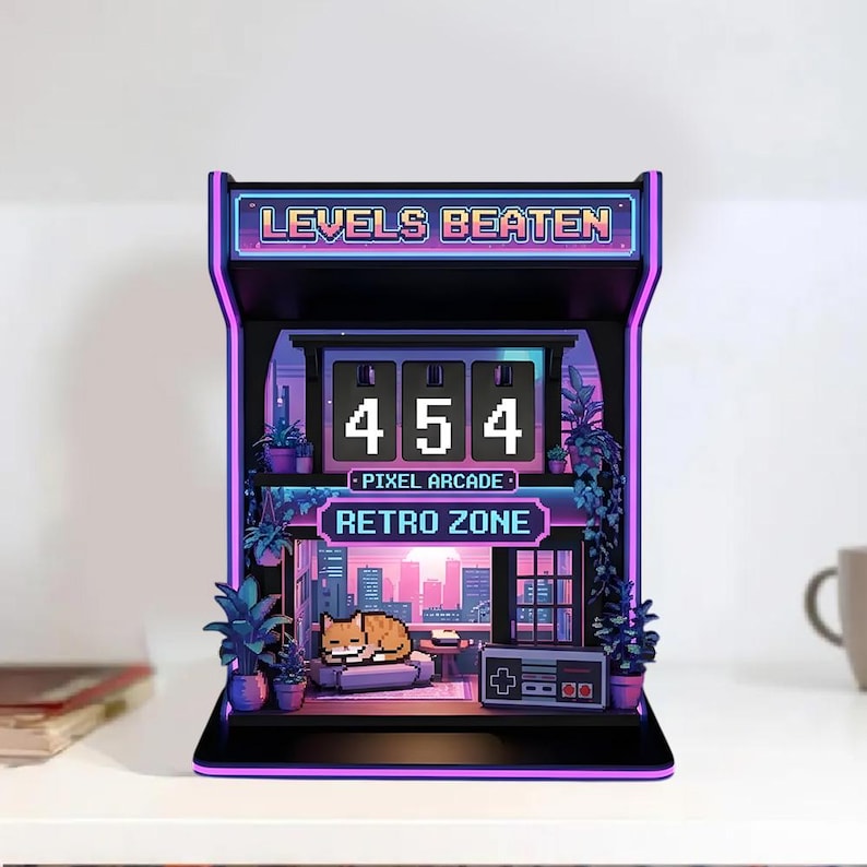 Personalized Wooden Book Tracker: Retro Gaming Neon Decor, Reading Counter image 3