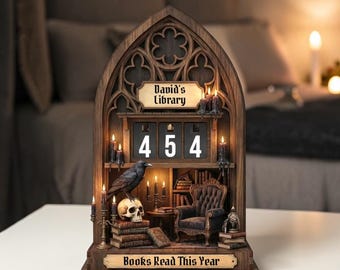 Dark Academia Gothic Library Book Tracker, Raven Skull Reading Counter Decor Gift