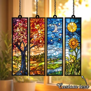BUY 1 GET 4 - Set Four Seasons ACRYLIC Faux Stained Glass Window Panel, Colorful Landscape Hanging Decor Gift for Nature Lovers, Home Accent image 8