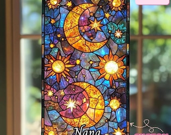Celestial Moon And Sun Acrylic Suncatcher - Vibrant Window Hanging Decor For Spiritual Gift Or Cozy Boho Homes