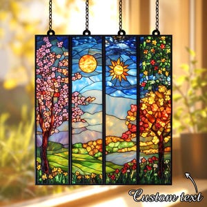 BUY 1 GET 4 - Set Four Seasons ACRYLIC Faux Stained Glass Window Panel, Colorful Landscape Hanging Decor Gift for Nature Lovers, Home Accent image 6