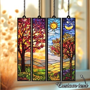 BUY 1 GET 4 - Set Four Seasons ACRYLIC Faux Stained Glass Window Panel, Colorful Landscape Hanging Decor Gift for Nature Lovers, Home Accent image 7